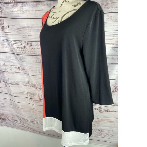 Chicos 1 Tunic Top Womens M 8 Scoop Neck Long Sleeve Colorblock Stretch - Picture 3 of 11